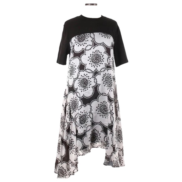 Clu Contrast Panels Asymmetric Floral Midi Dress black & white Dress - Size 1X - Picture 11 of 13